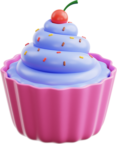 3D Cherry Cupcake Illustration