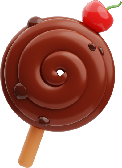 3d rendering of chocolate lollipop icon illustration with ch